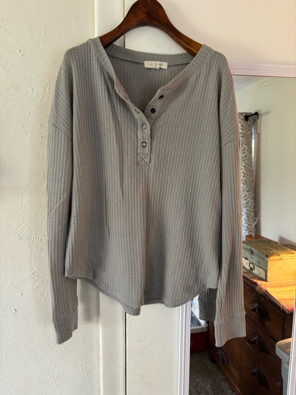 La Hearts Light Gray Waffle Knit Henley